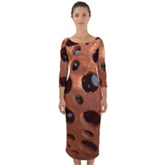 Texture Pattern Wallpaper Background Pattern Holes Quarter Sleeve Midi Bodycon Dress