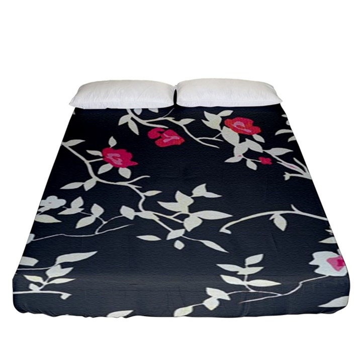 Black And White Floral Pattern Background Fitted Sheet (King Size)