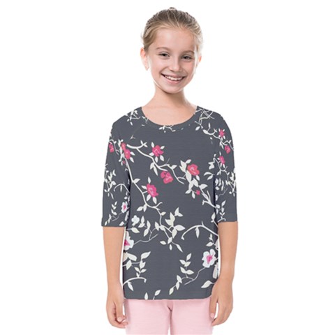 Black And White Floral Pattern Background Kids  Quarter Sleeve Raglan Tee by Sudhe