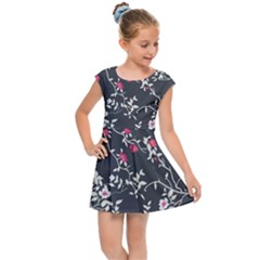 Black And White Floral Pattern Background Kids  Cap Sleeve Dress