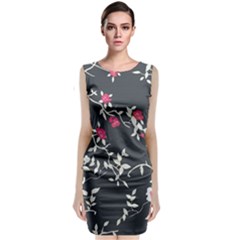 Black And White Floral Pattern Background Sleeveless Velvet Midi Dress by Sudhe