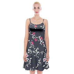 Black And White Floral Pattern Background Spaghetti Strap Velvet Dress by Sudhe