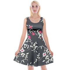 Black And White Floral Pattern Background Reversible Velvet Sleeveless Dress by Sudhe