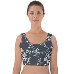 Black And White Floral Pattern Background Velvet Crop Top