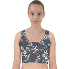 Black And White Floral Pattern Background Velvet Racer Back Crop Top