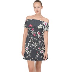 Black And White Floral Pattern Background Off Shoulder Chiffon Dress