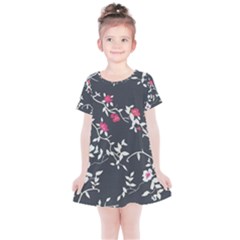 Black And White Floral Pattern Background Kids  Simple Cotton Dress