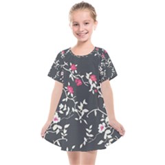 Black And White Floral Pattern Background Kids  Smock Dress