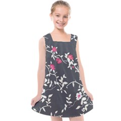 Black And White Floral Pattern Background Kids  Cross Back Dress