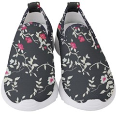 Black And White Floral Pattern Background Kids  Slip On Sneakers