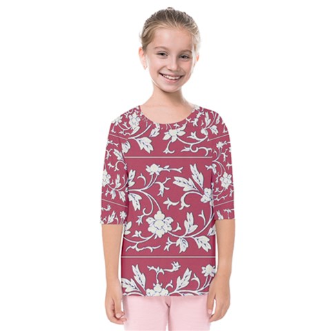 Floral Pattern Background Kids  Quarter Sleeve Raglan Tee by Sudhe