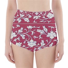 Floral Pattern Background High-waisted Bikini Bottoms by Sudhe