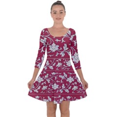 Floral Pattern Background Quarter Sleeve Skater Dress