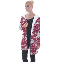 Floral Pattern Background Longline Hooded Cardigan