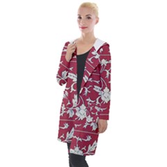 Floral Pattern Background Hooded Pocket Cardigan