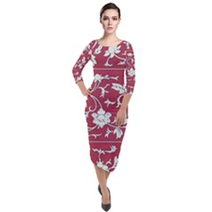 Floral Pattern Background Quarter Sleeve Midi Velour Bodycon Dress