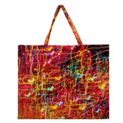 Random Colored Light Swirls Zipper Large Tote Bag by Sudhe