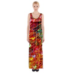 Random Colored Light Swirls Maxi Thigh Split Dress by Sudhe