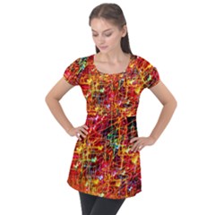 Random Colored Light Swirls Puff Sleeve Tunic Top by Sudhe