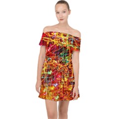 Random Colored Light Swirls Off Shoulder Chiffon Dress