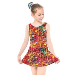 Random Colored Light Swirls Kids  Skater Dress Swimsuit