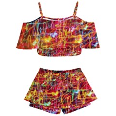 Random Colored Light Swirls Kids  Off Shoulder Skirt Bikini