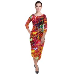 Random Colored Light Swirls Quarter Sleeve Midi Velour Bodycon Dress