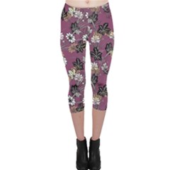 Beautiful Floral Pattern Background Capri Leggings  by Sudhe