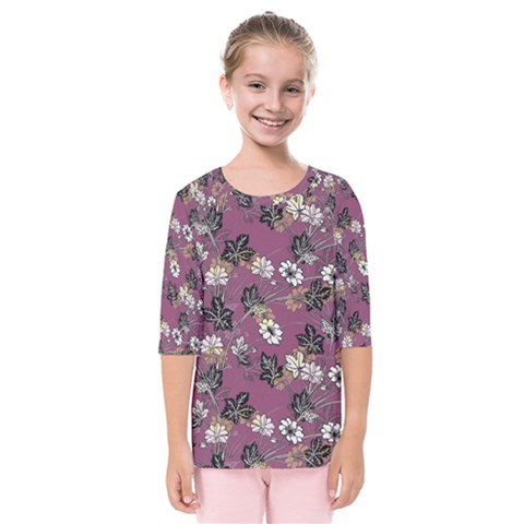 Beautiful Floral Pattern Background Kids  Quarter Sleeve Raglan Tee by Sudhe