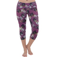 Beautiful Floral Pattern Background Capri Yoga Leggings by Sudhe