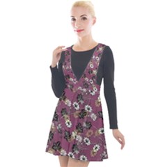 Beautiful Floral Pattern Background Plunge Pinafore Velour Dress