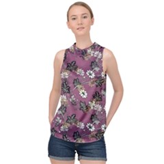 Beautiful Floral Pattern Background High Neck Satin Top