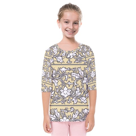 Floral Pattern Background Kids  Quarter Sleeve Raglan Tee by Sudhe