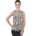 Floral Pattern Background Mock Neck Chiffon Sleeveless Top View1