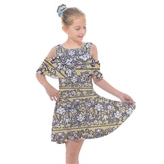 Floral Pattern Background Kids  Shoulder Cutout Chiffon Dress