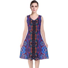 Kaleidoscope Art Pattern Ornament V-neck Midi Sleeveless Dress  by Sudhe