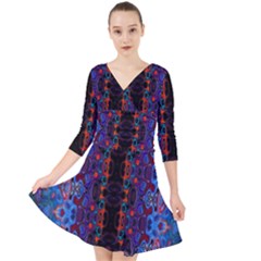 Kaleidoscope Art Pattern Ornament Quarter Sleeve Front Wrap Dress