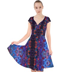 Kaleidoscope Art Pattern Ornament Cap Sleeve Front Wrap Midi Dress