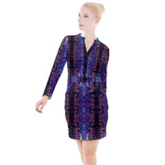 Kaleidoscope Art Pattern Ornament Button Long Sleeve Dress