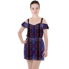 Kaleidoscope Art Pattern Ornament Ruffle Cut Out Chiffon Playsuit