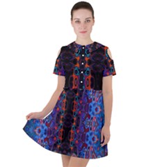 Kaleidoscope Art Pattern Ornament Short Sleeve Shoulder Cut Out Dress 