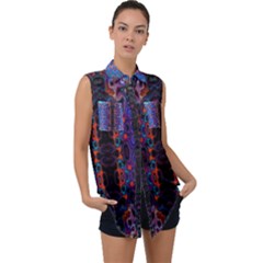 Kaleidoscope Art Pattern Ornament Sleeveless Chiffon Button Shirt