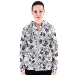 Black And White Floral Pattern Background Women s Zipper Hoodie