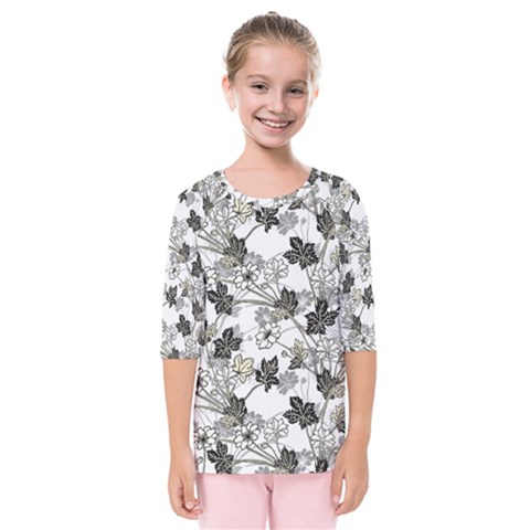 Black And White Floral Pattern Background Kids  Quarter Sleeve Raglan Tee by Sudhe