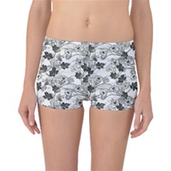 Black And White Floral Pattern Background Boyleg Bikini Bottoms by Sudhe