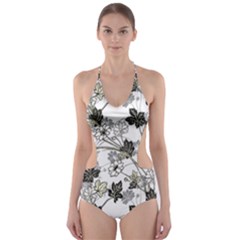 Black And White Floral Pattern Background Cut-out One Piece Swimsuit