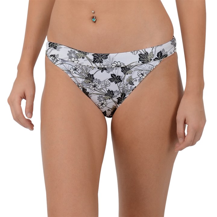 Black And White Floral Pattern Background Band Bikini Bottom