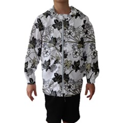 Black And White Floral Pattern Background Hooded Windbreaker (kids) by Sudhe