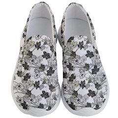 Black And White Floral Pattern Background Men s Lightweight Slip Ons