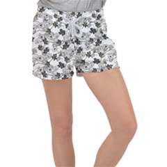 Black And White Floral Pattern Background Women s Velour Lounge Shorts